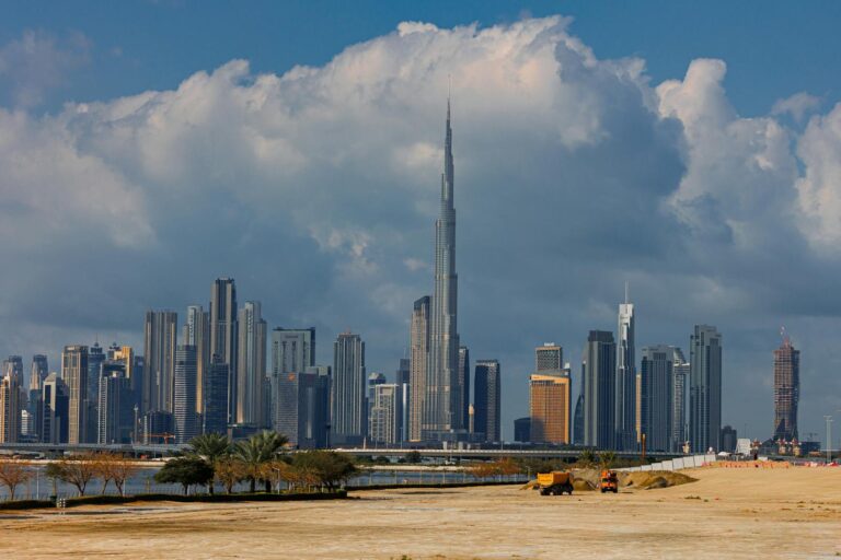 Dubai skyline with Burj Khalifa representing UAE technology and AI government transformation